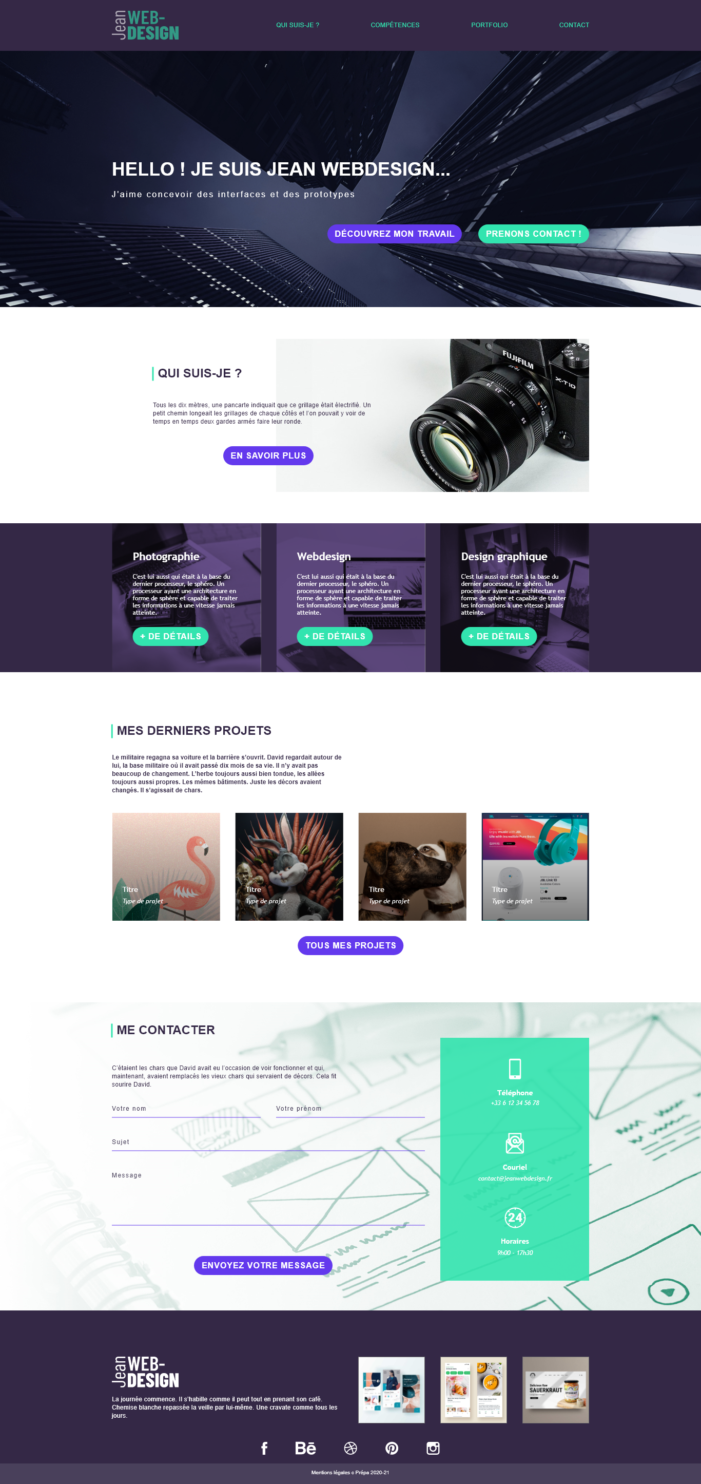 Maquette graphique pour un site du nom de Jean web design