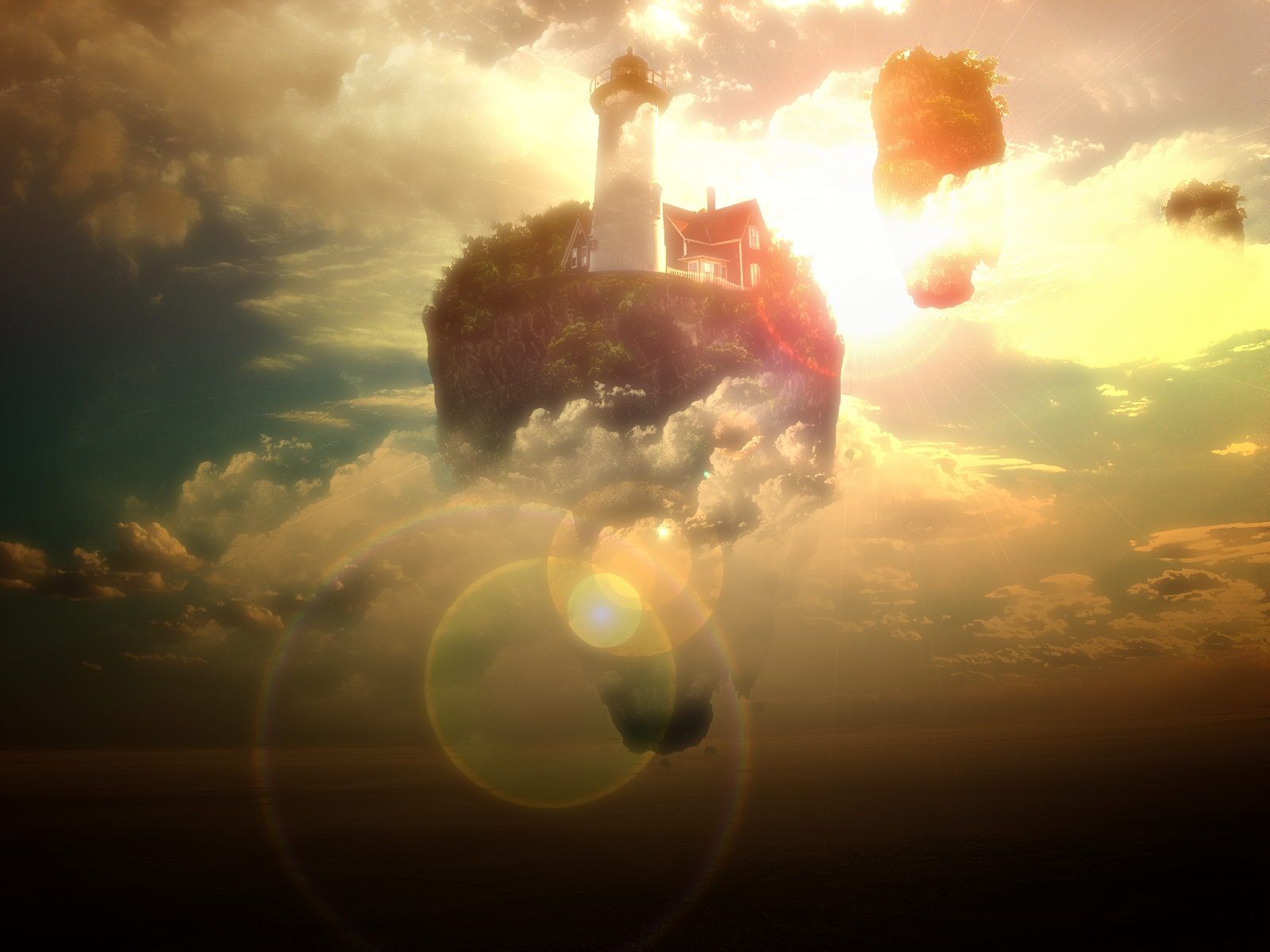 photo-montage d'un pahre sur une île volante